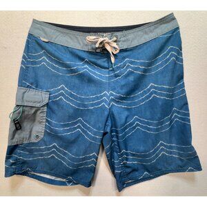 Reef Men's Board Shorts Wave Surf Swim Trunk Cargo Pocket Size 33 Blue Stretch